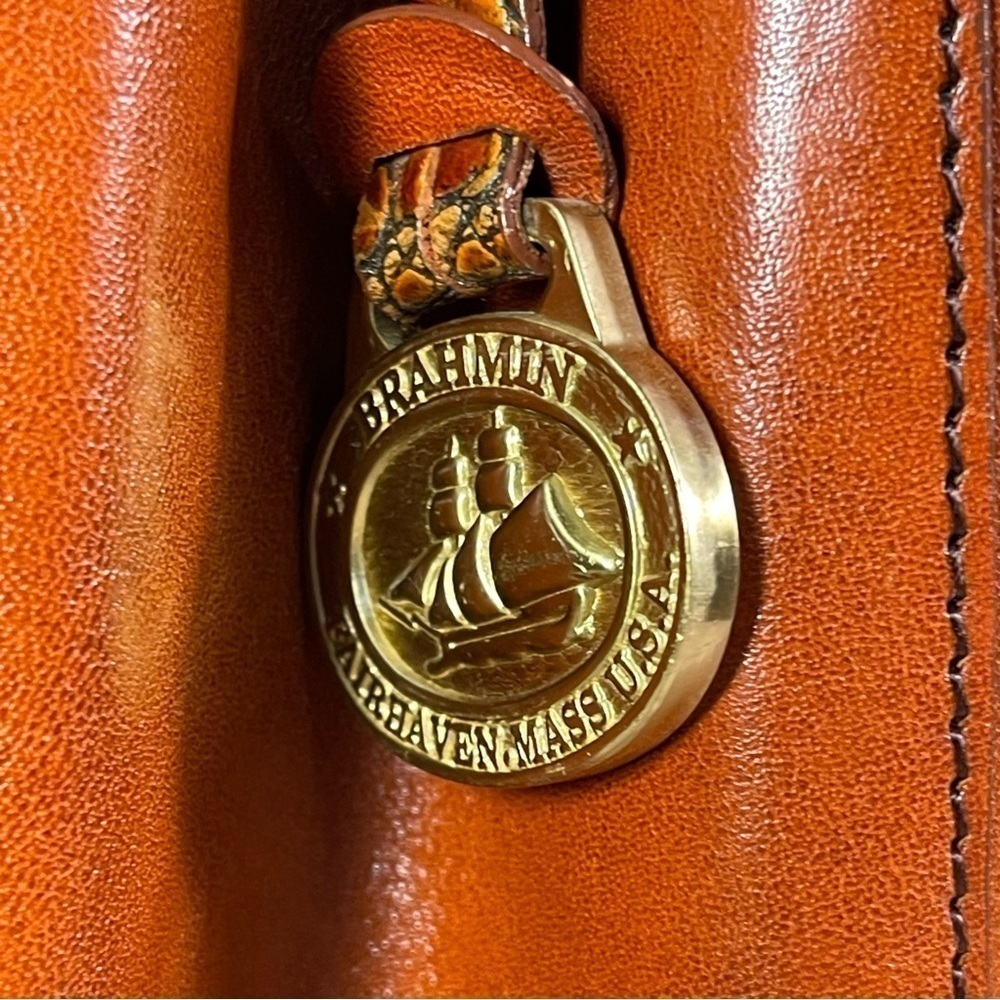 Vintage Brahmin Tuscan Brown Orange Croc Embossed Leather Satchel Crossbody Bag - Picture 11 of 15